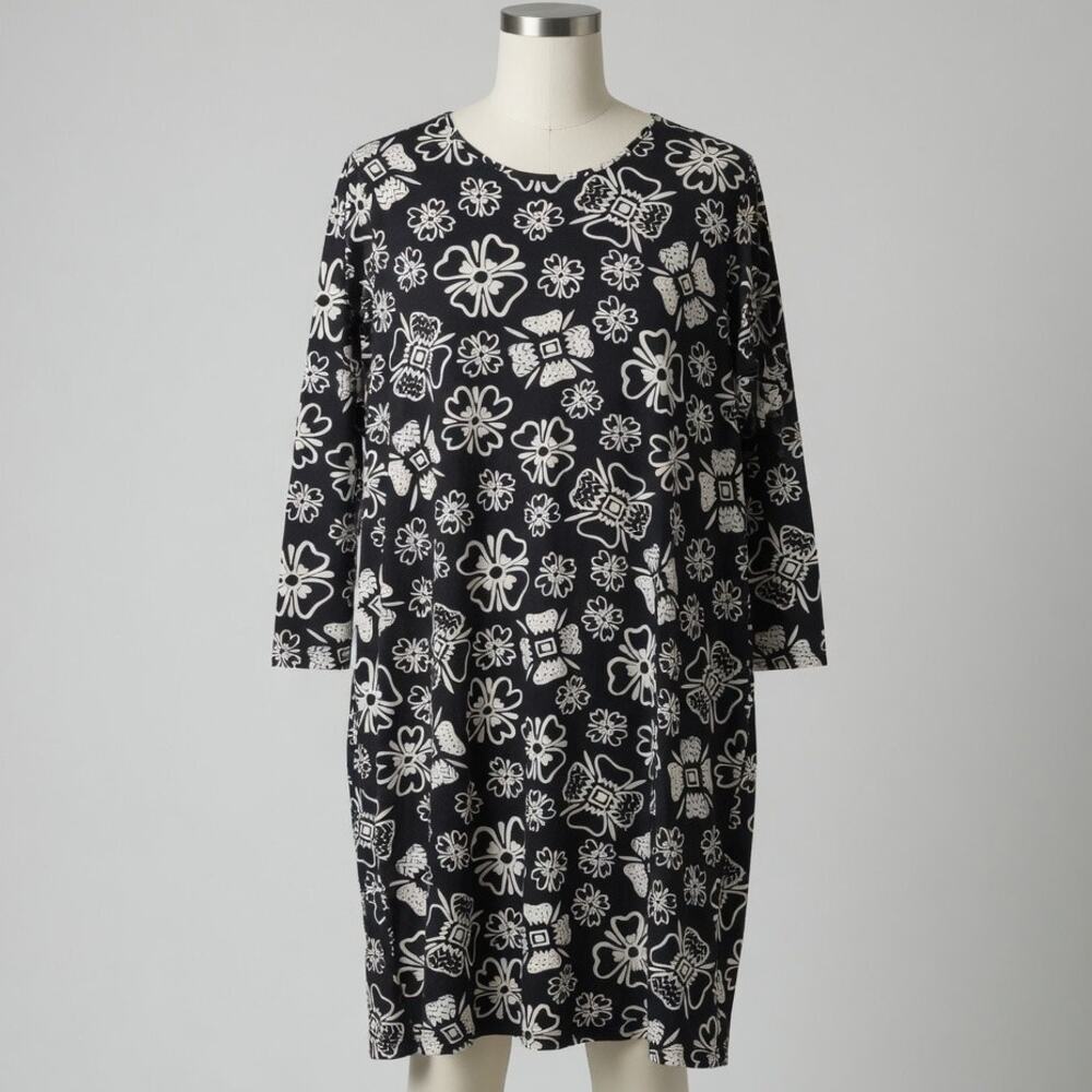NWT Gudrun Sjoden Joni Tunic Dress Large Black White Floral Lagenlook Artsy